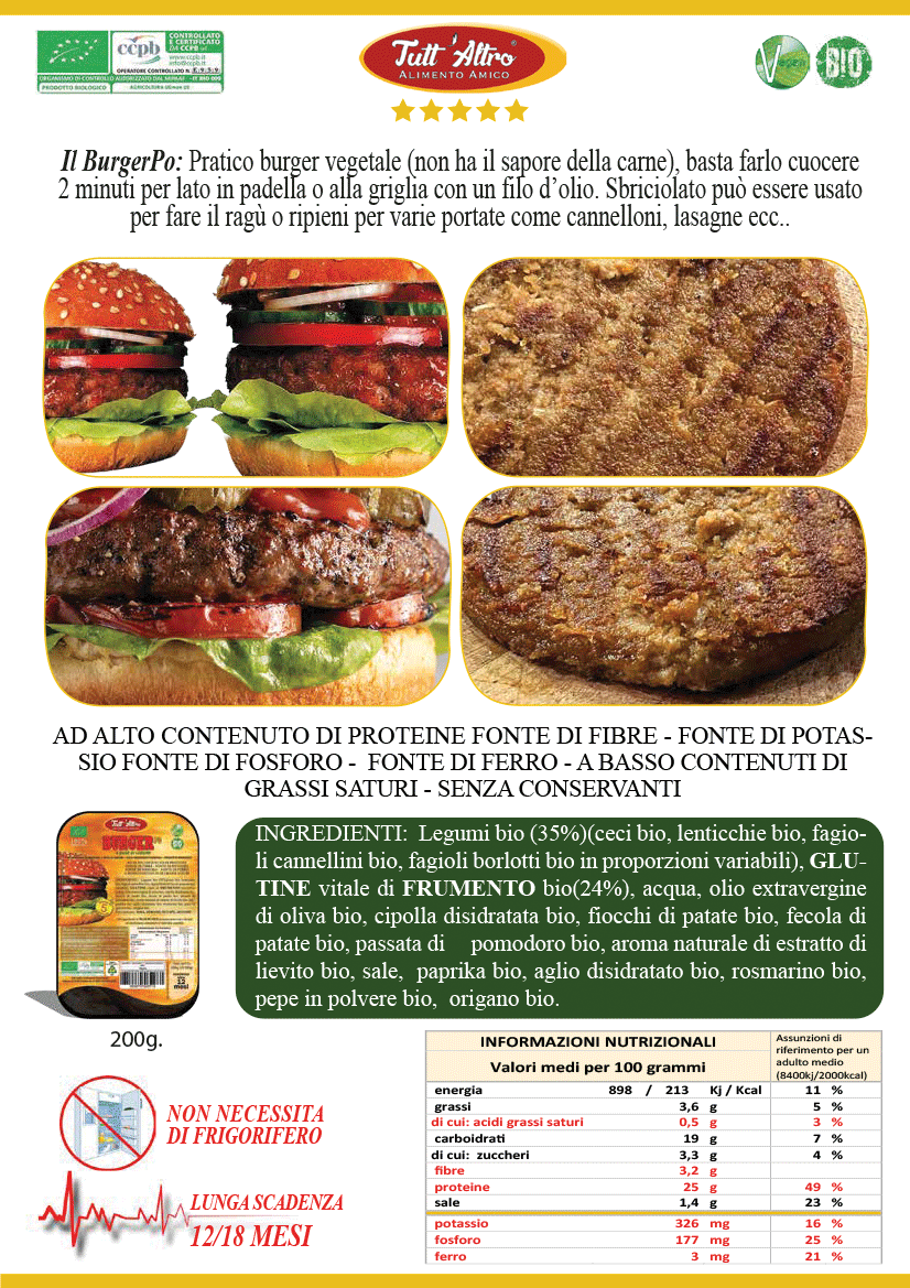 BurgerPo 200g - Tutt'Altro - Alimenti 100% Veg&Bio