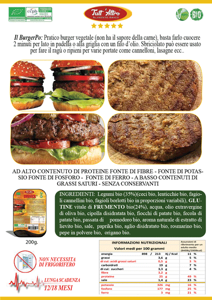BurgerPo 200g - Tutt'Altro - Alimenti 100% Veg&Bio